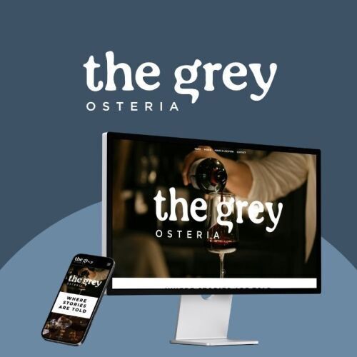 The Grey website on phone and computer screen with logo
